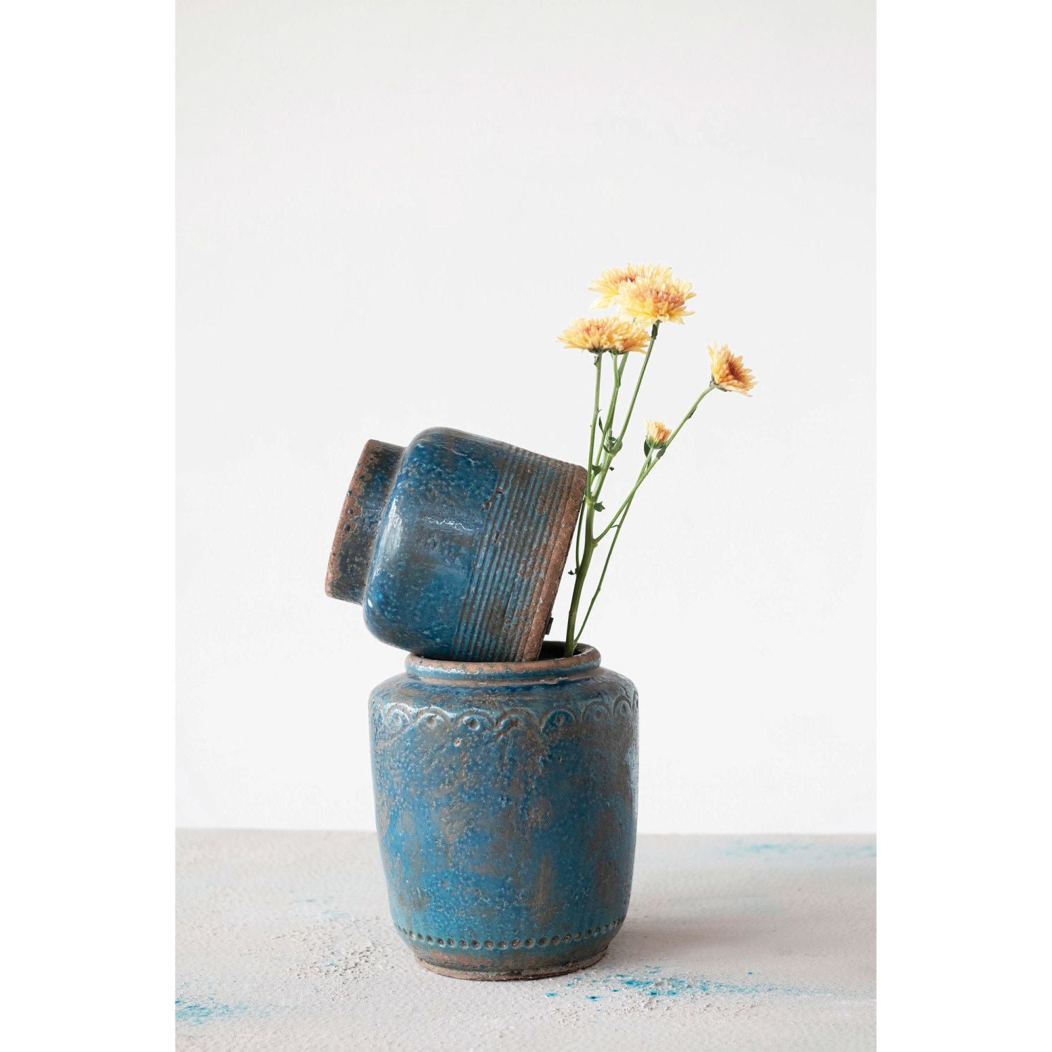 Distressed Blue Terracotta Vase