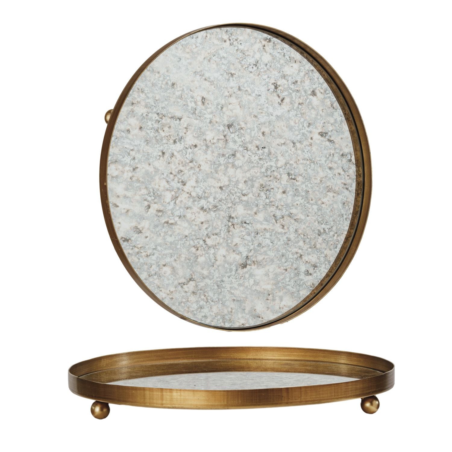Decorative Metal Footed Antiqued Mirror Tray with Gold Finish