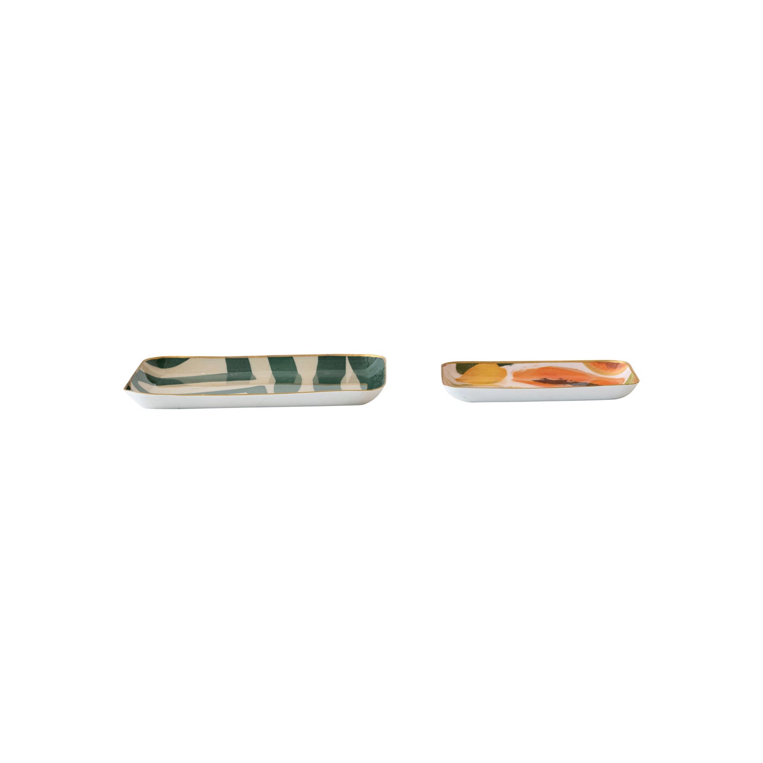 Enameled Metal Trays w/ Fruit/Abstract Image & Gold Rim