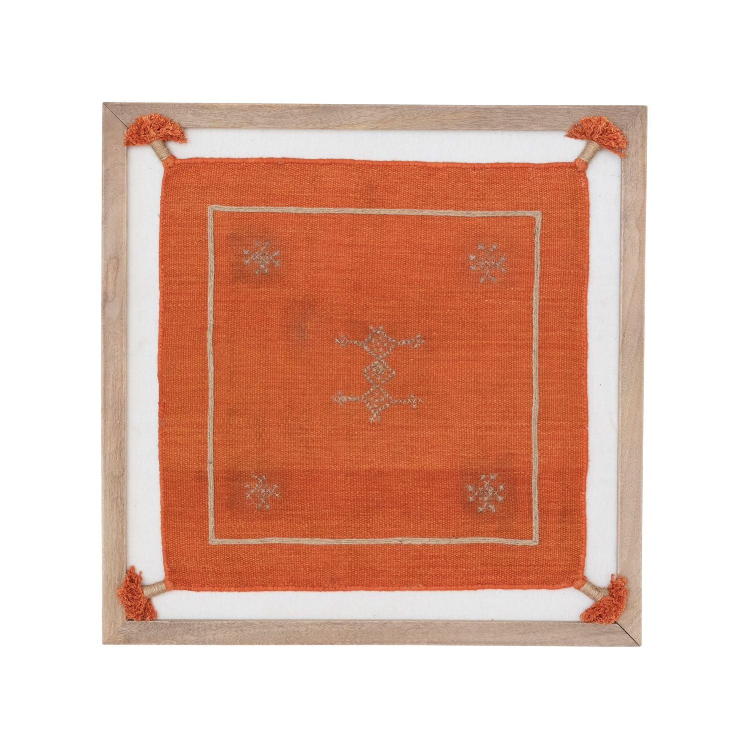 Framed Cotton and Jute Textile with Exbroidery and Tassels