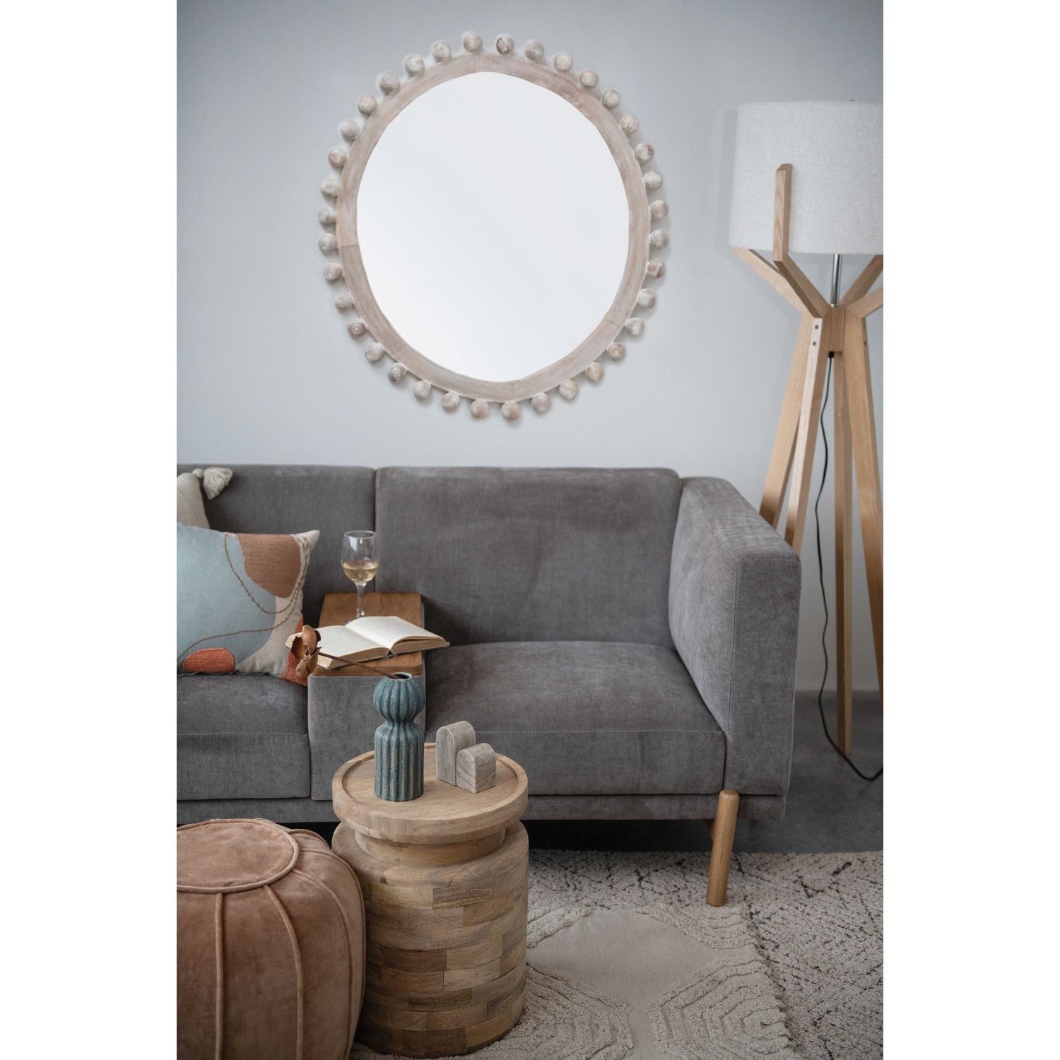 Mango Wood Framed Whitewashed Mirror