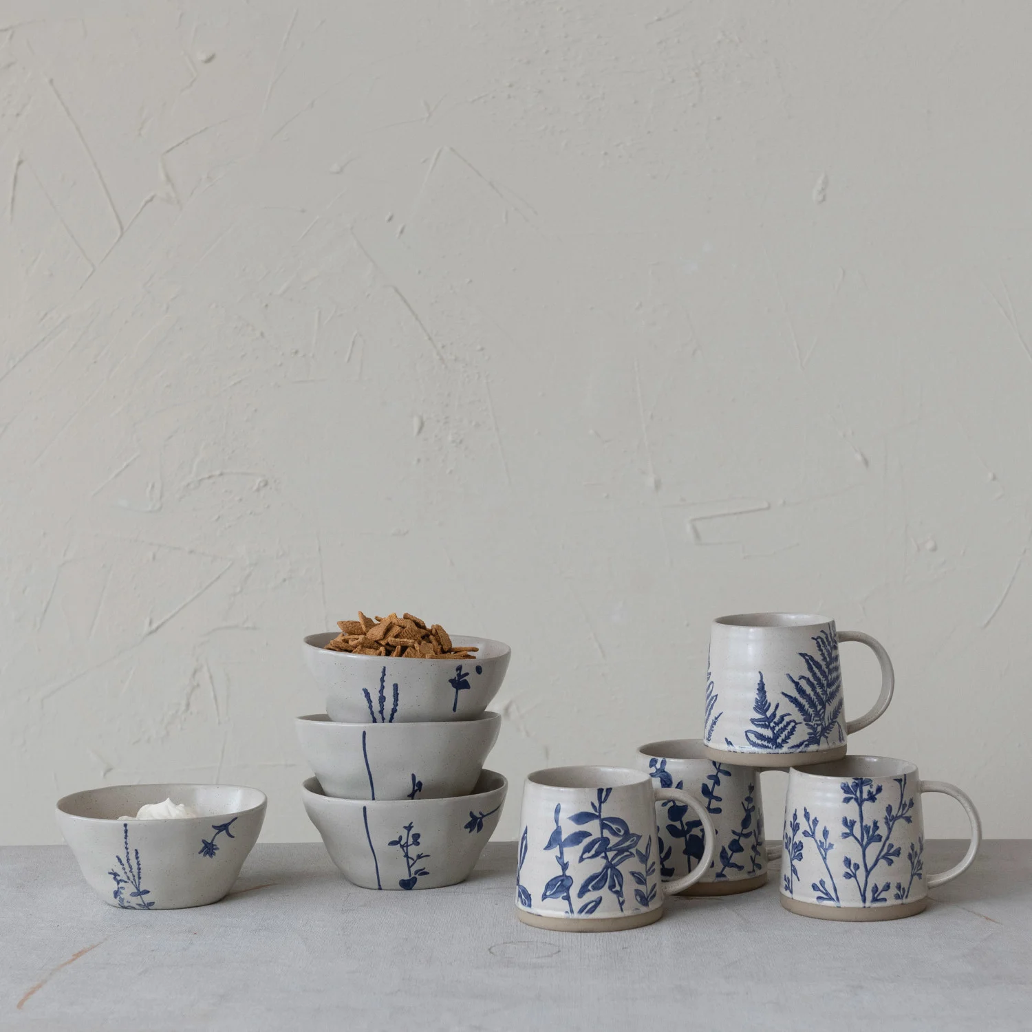 16 oz. Hand-Stamped Stoneware Mug w/ Botanicals