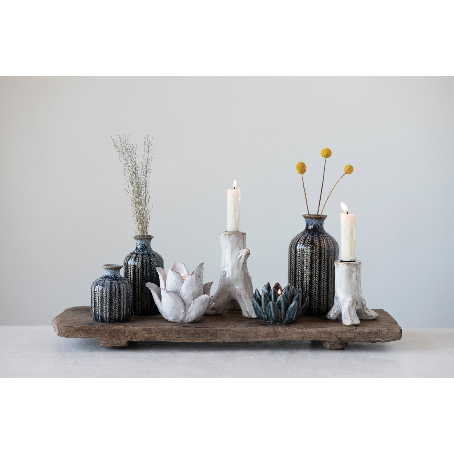 Embossed Stoneware Vases with Glaze