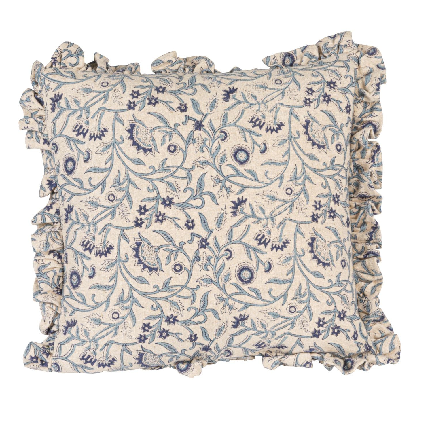 18" Square Cotton Block Printed Pillow