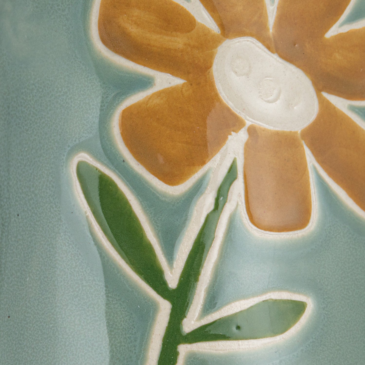 Hand-Painted Stoneware Pitcher w/ Wax Relief Flowers