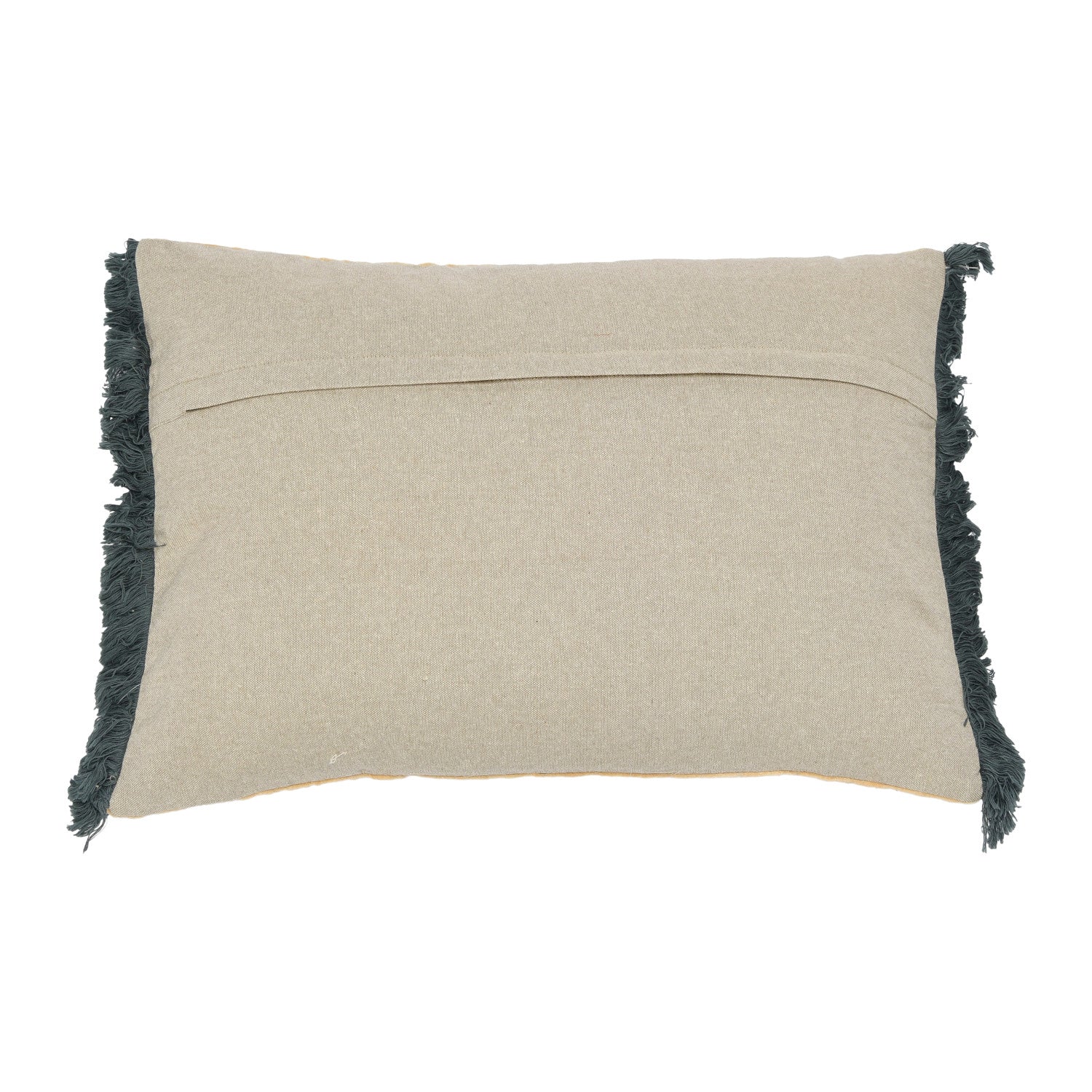 Cotton Velvet Embroidered Lumbar Pillow w/ Chambray Back & Fringe