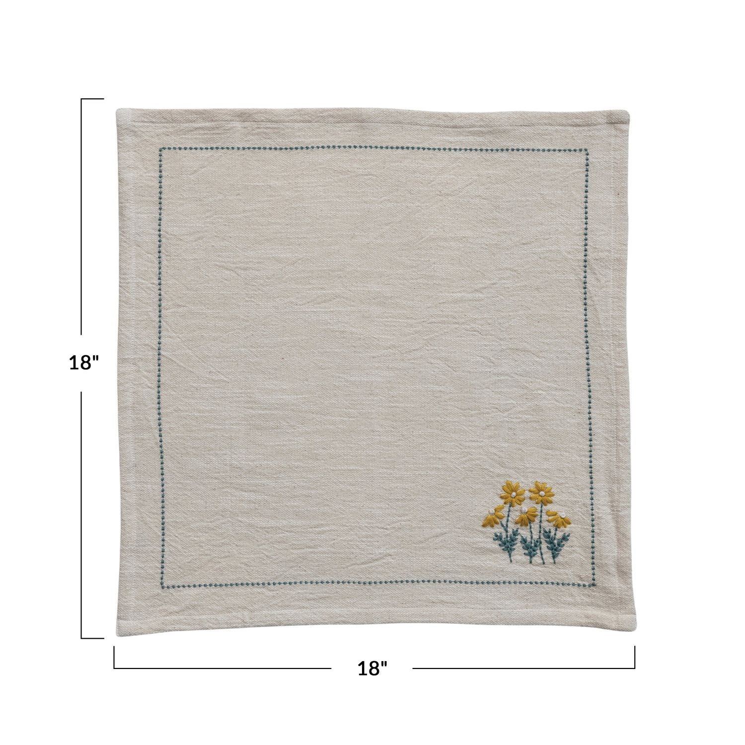 Cotton Napkins with Flowers & French Knots