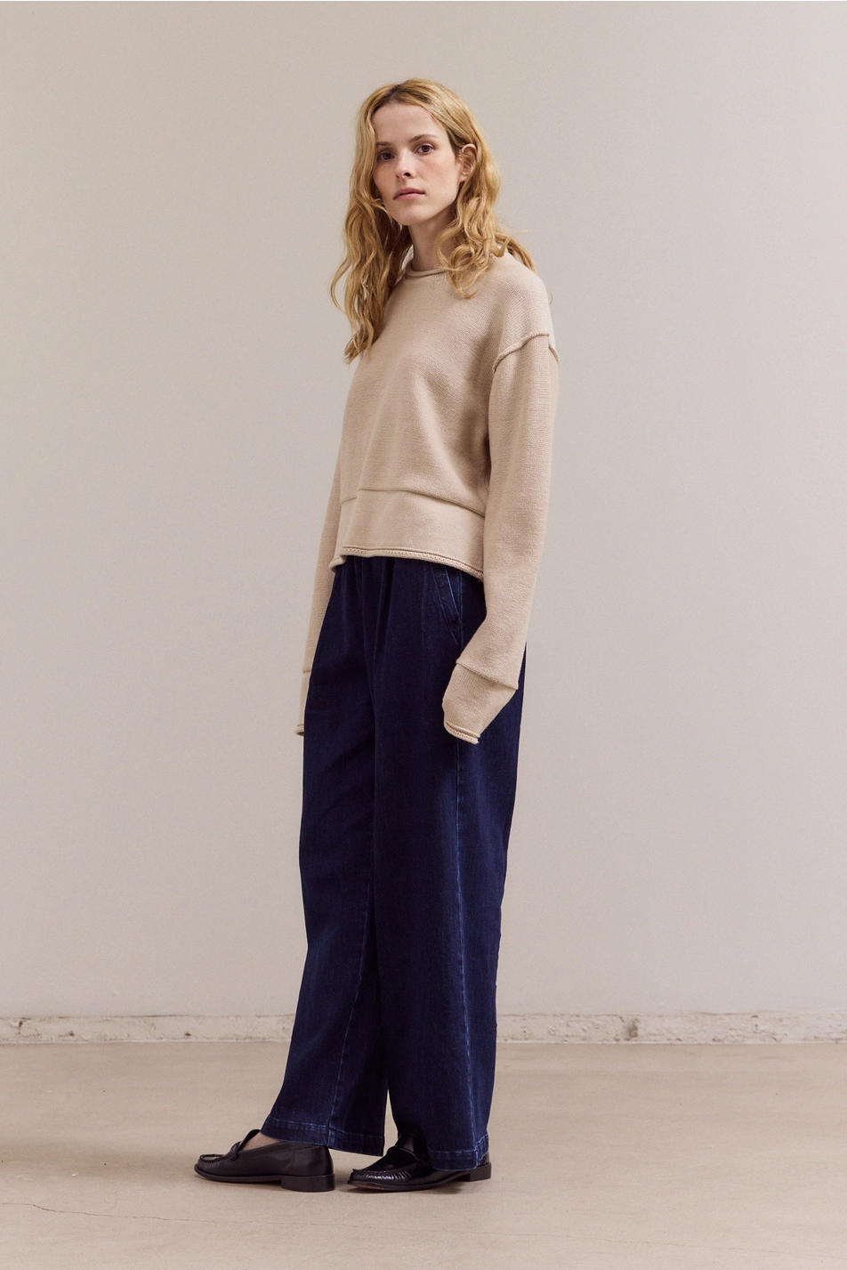 Rolled Edge Detail Long Sleeve Top