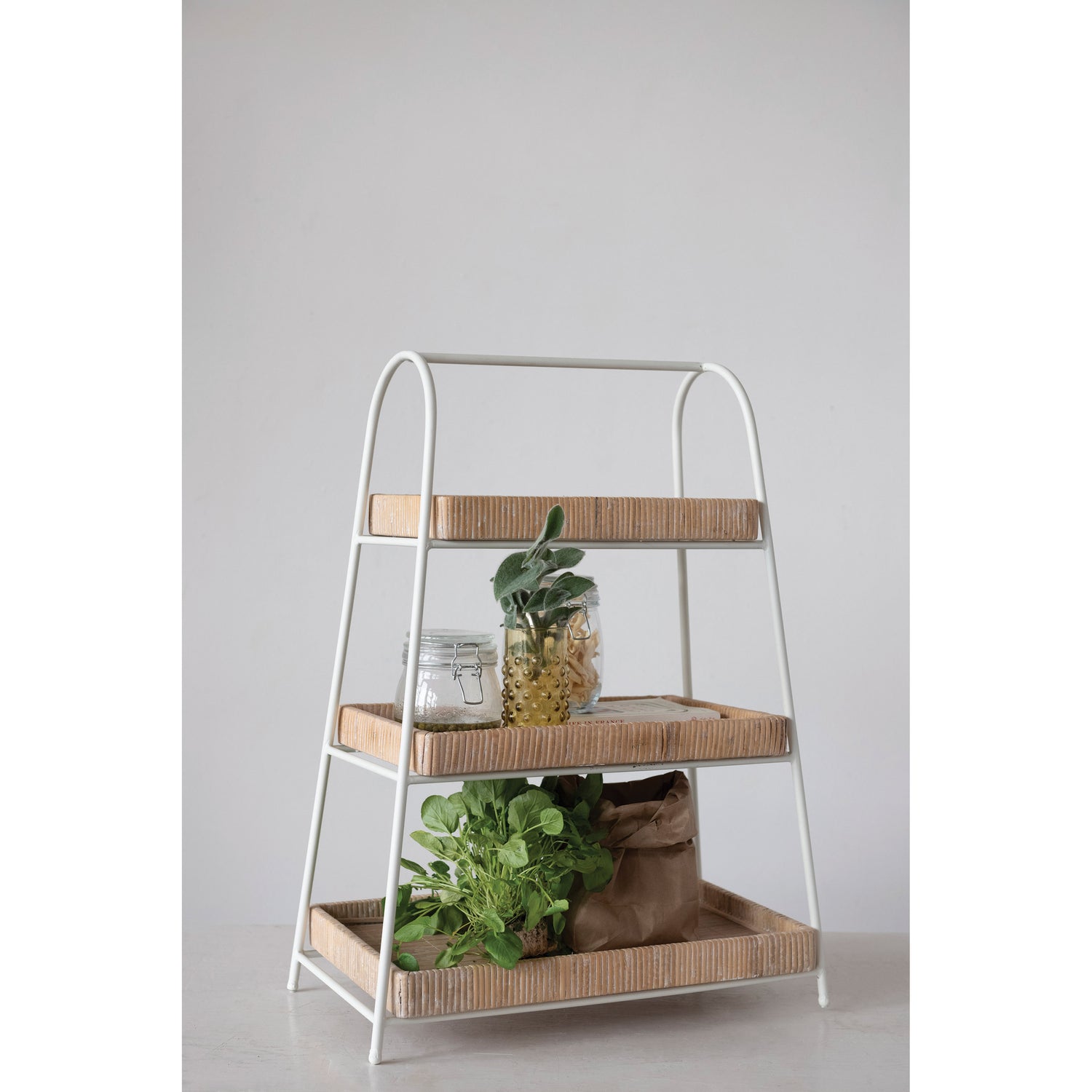 Decorative Metal, Wood and Bamboo 3-Tier Tray with Removable Trays