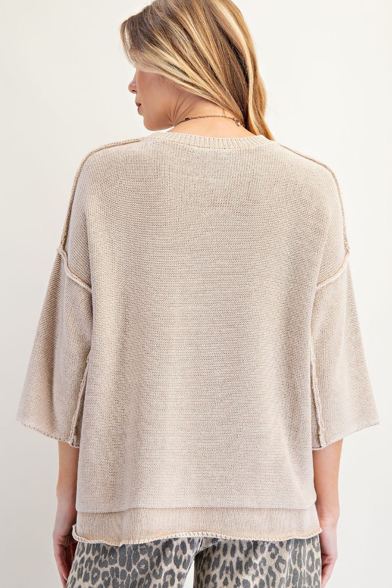 Mineral Washed Knit Sweater Top