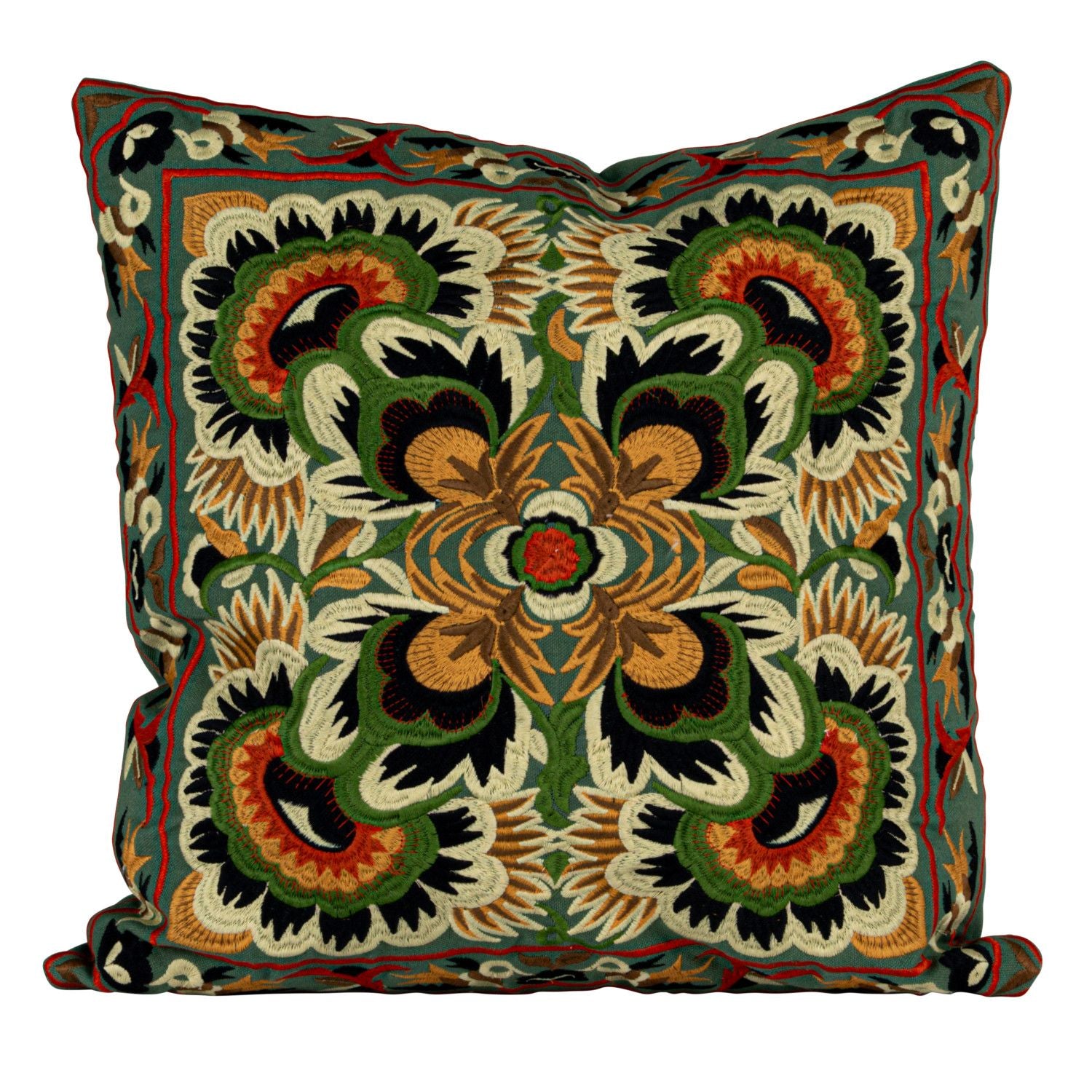 18" Square Embroidered Pillow with Pattern