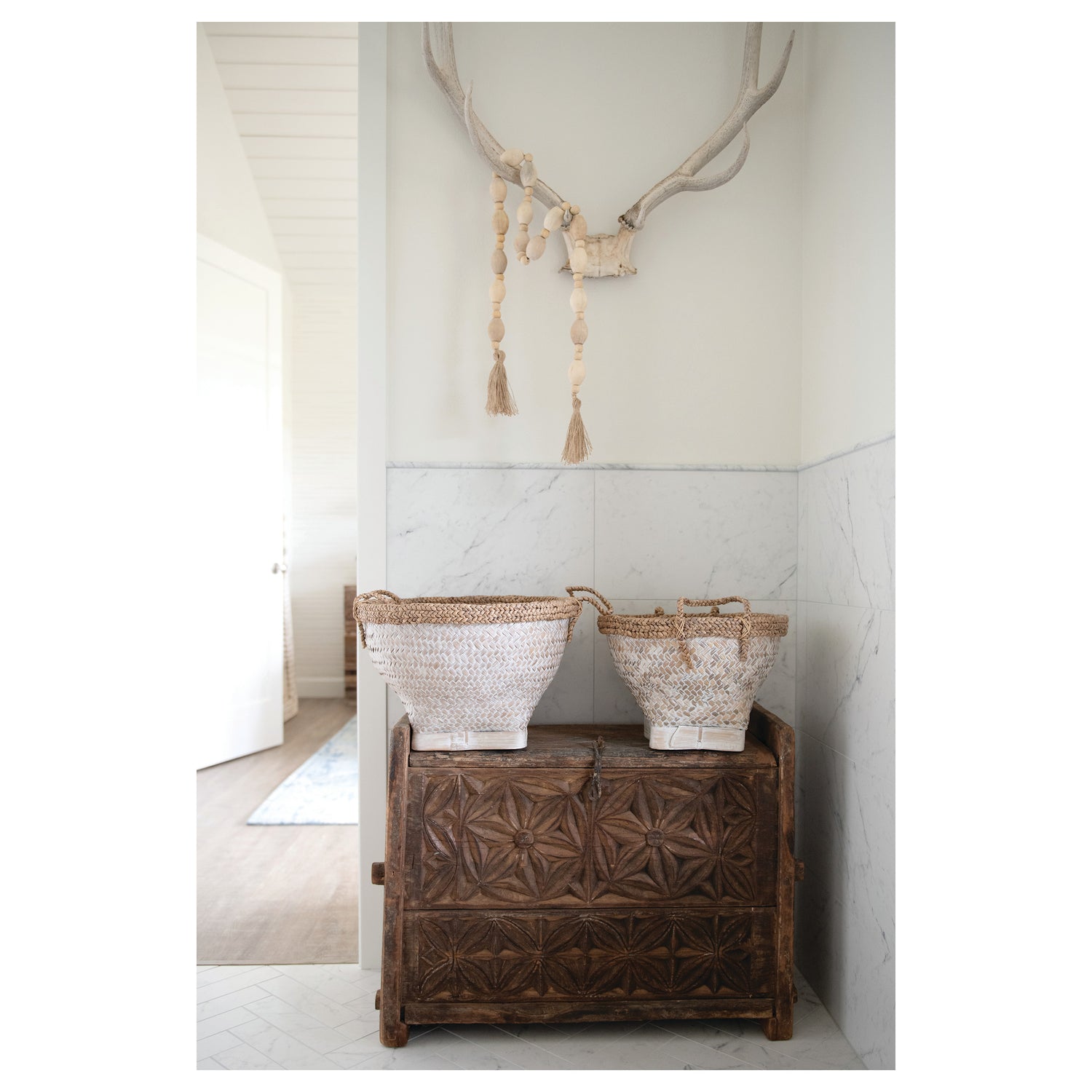 Mango Wood Bead Garland with Jute Tassels