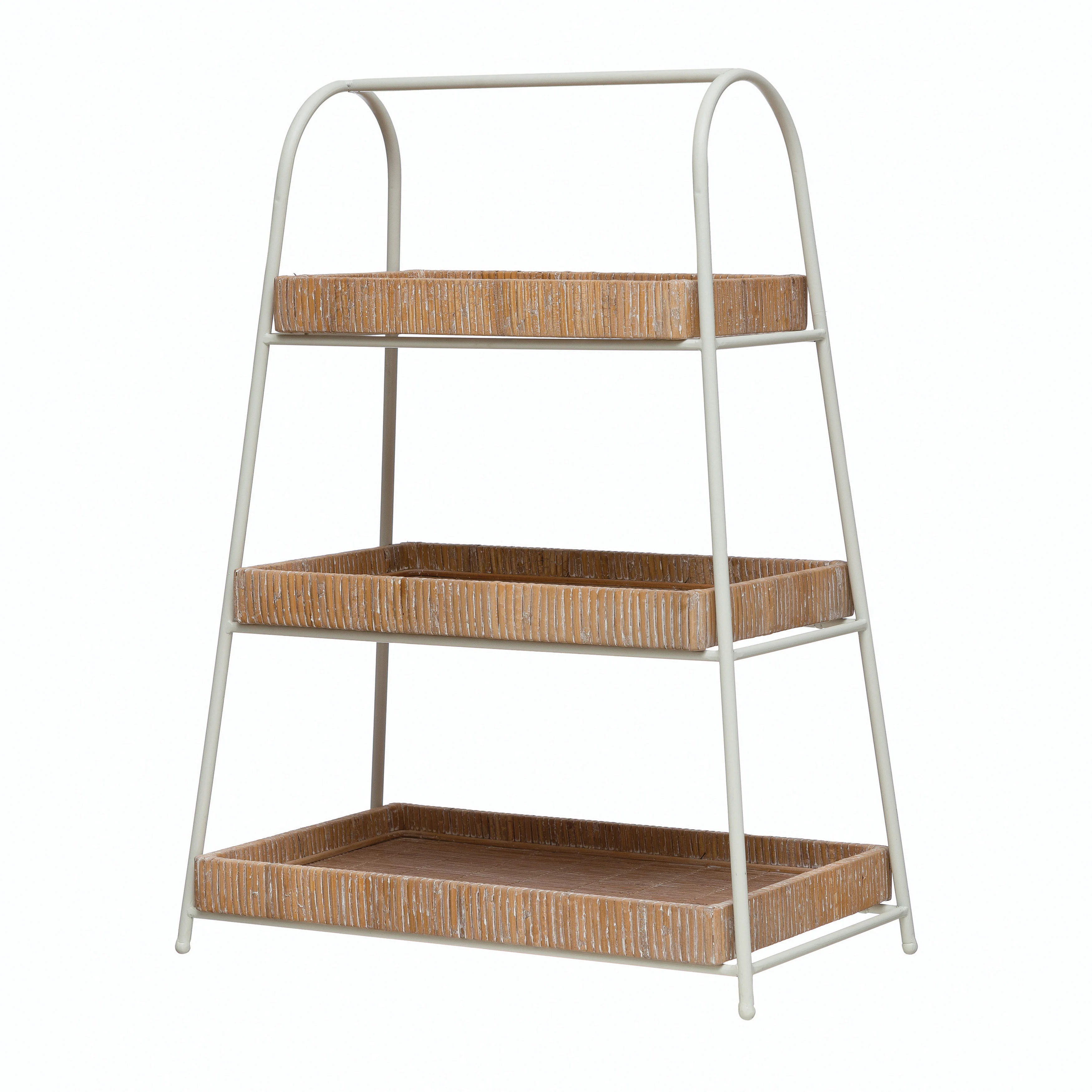 Decorative Metal, Wood and Bamboo 3-Tier Tray with Removable Trays