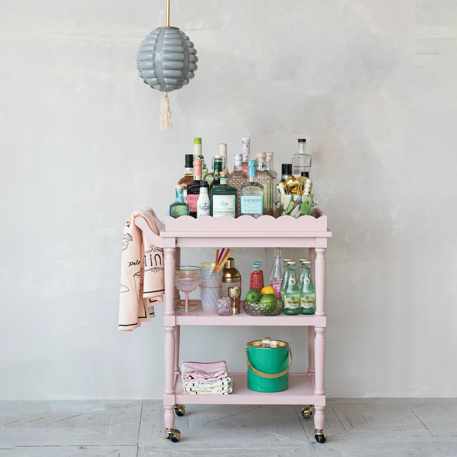 Wood 3-Tier Bar Cart on Casters with Removable Tray