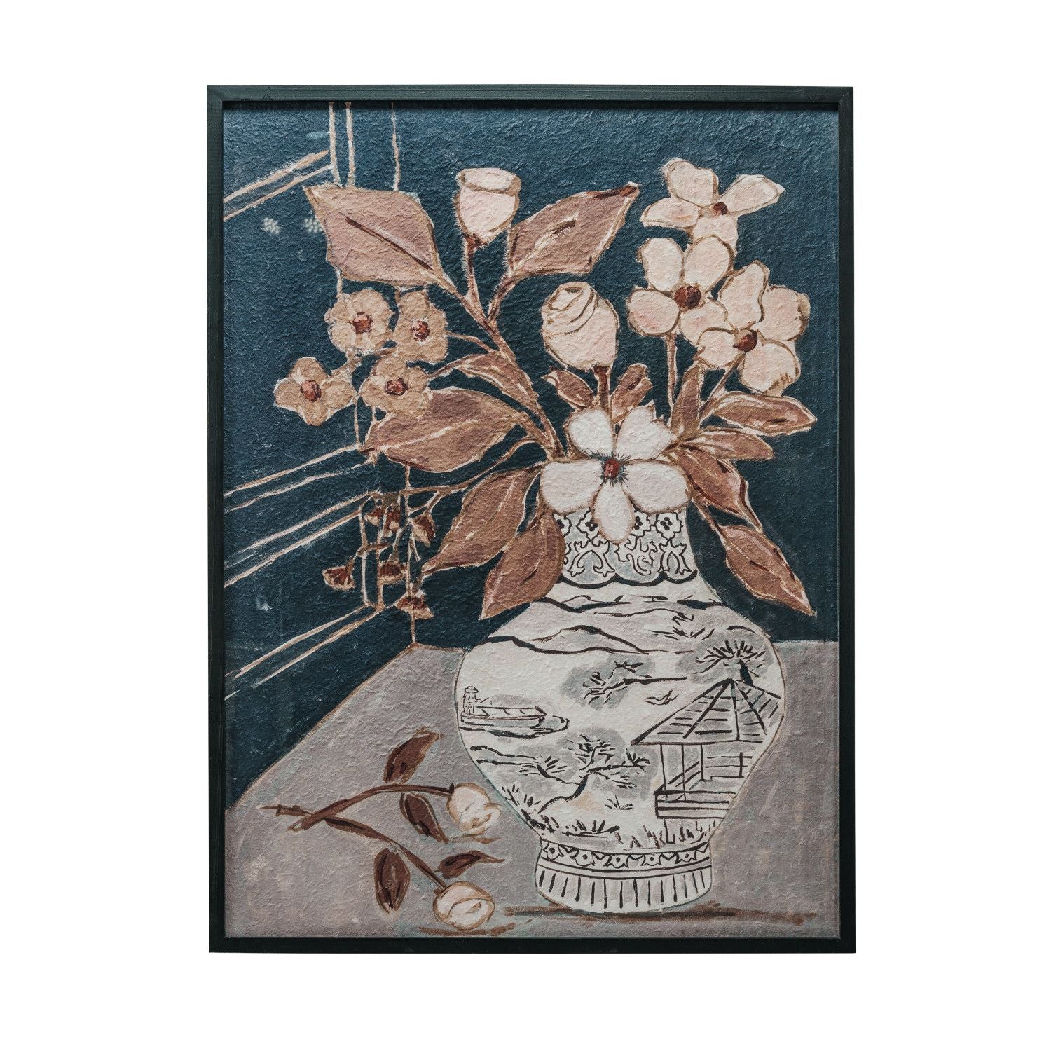 36"W x 48"H Wood Framed Wall Flowers in Vase