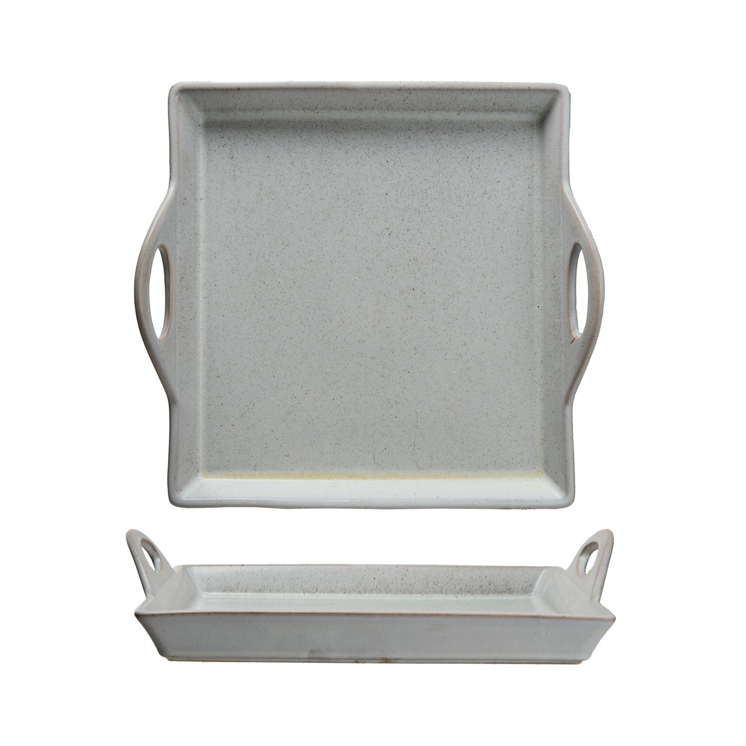 Antique White Stoneware Tray with Handles