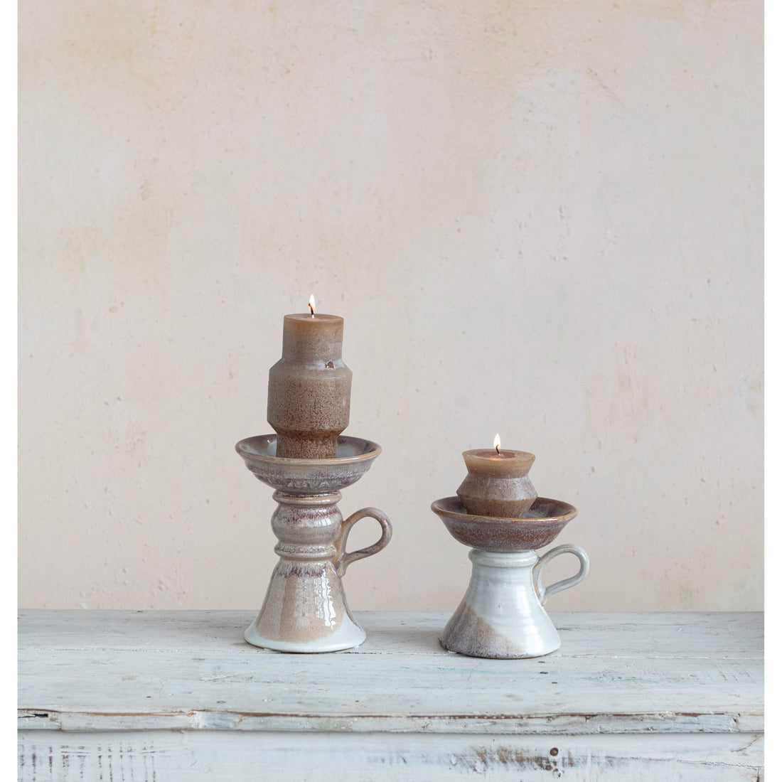 Stoneware Pillar Holder w/ Handle