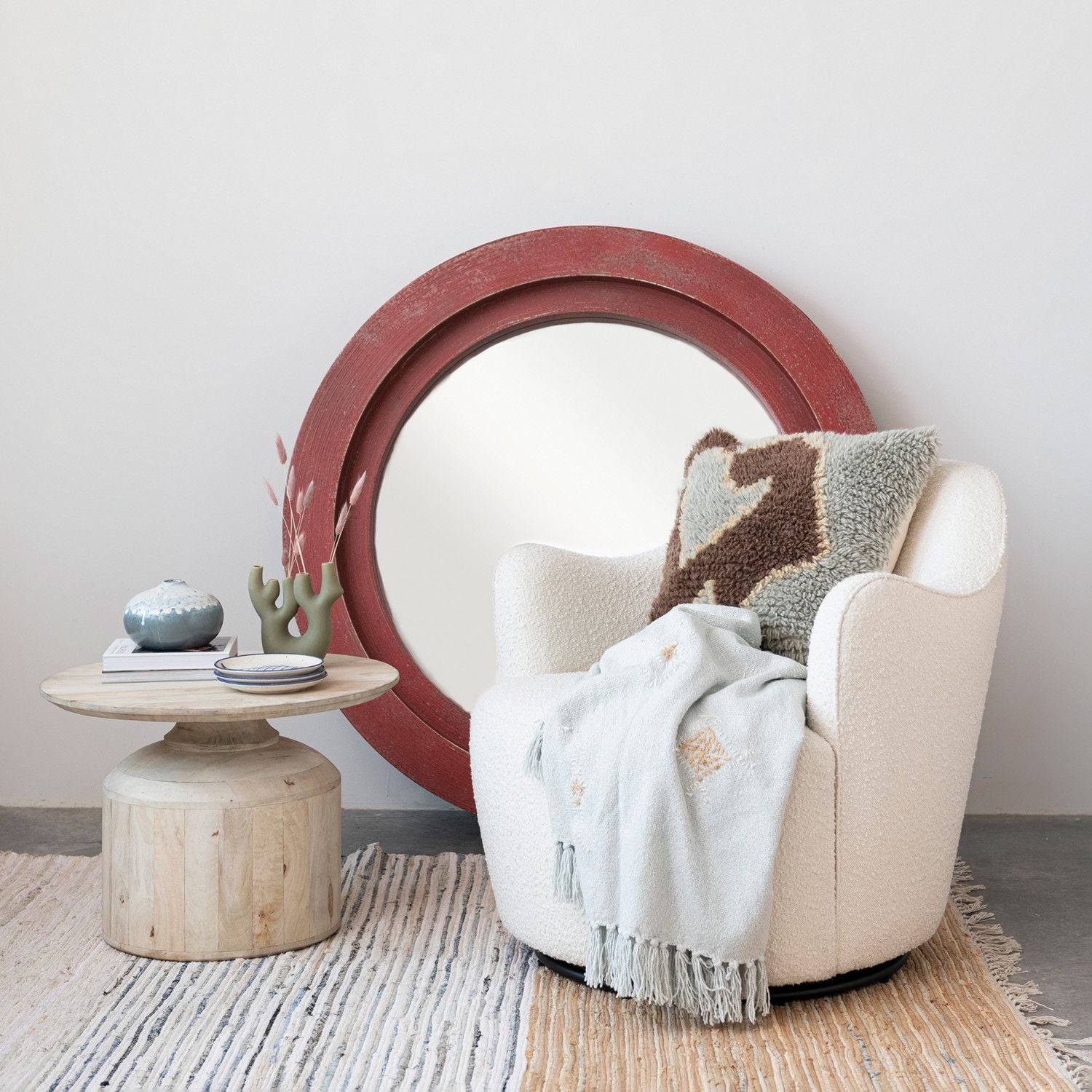 Red Framed Wall Mirror