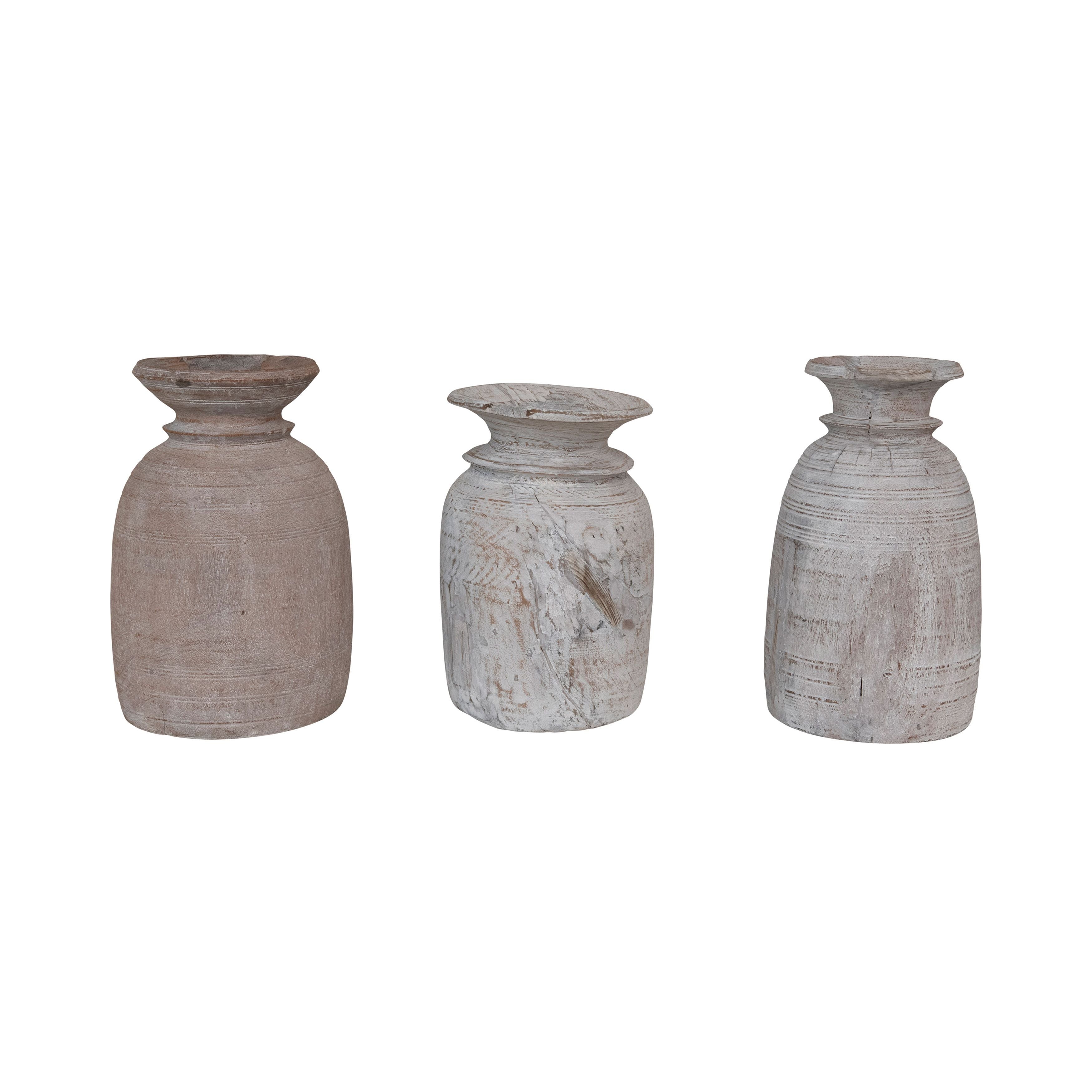 Distressed Wooden Round Vase