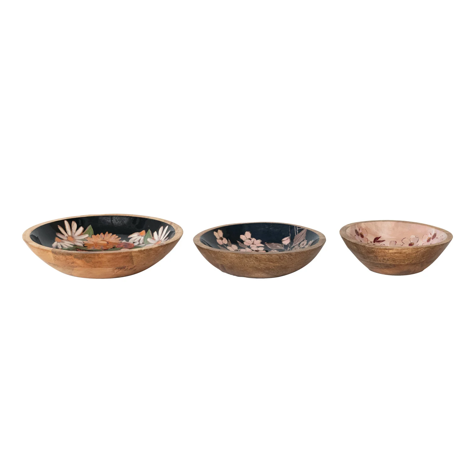 Enameled Mango Wood Bowls w/ Flowers in Vase