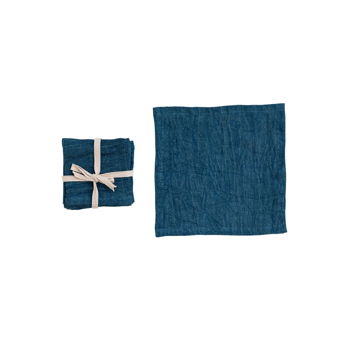10" Navy Stonewashed Linen Cocktain Napkins