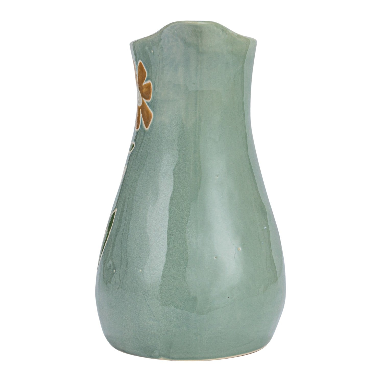 Hand-Painted Stoneware Pitcher w/ Wax Relief Flowers