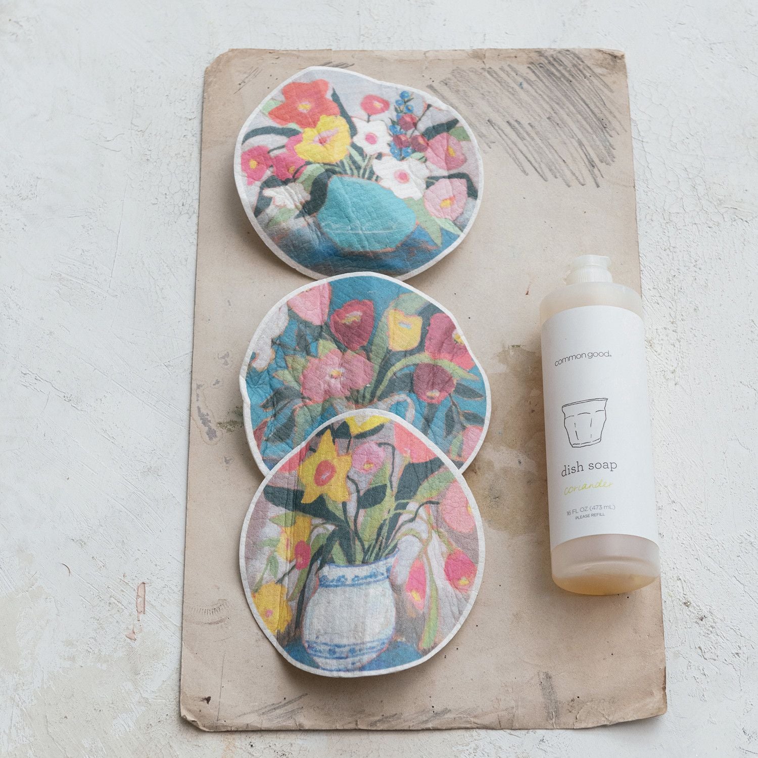 Reusable Sponge Cloth with Flowers in Vase