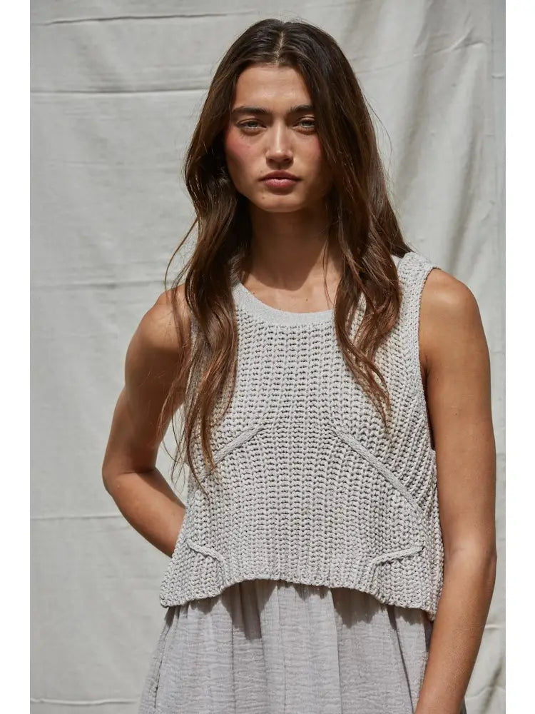 Knit Sweater Sleeveless Flare Midi Dress M