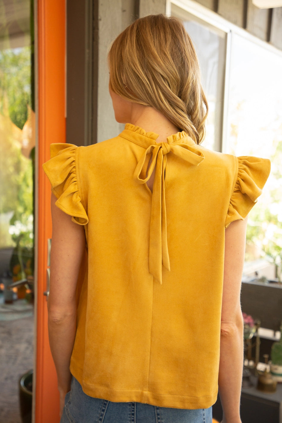 Suede Ruffle Sleeve Top