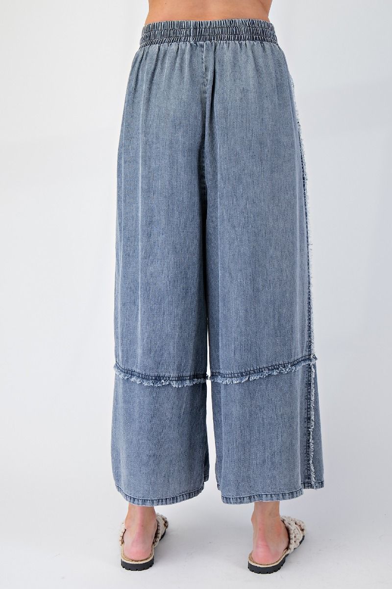 Self Fray Washed Chambray Palazzo Pants