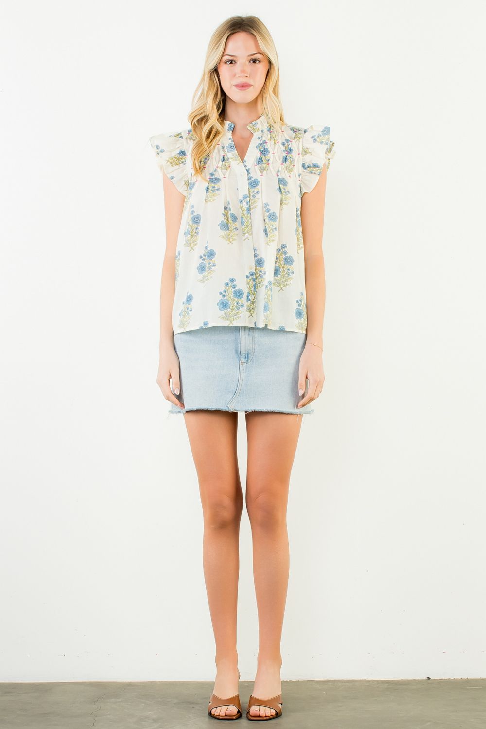 Floral Flutter Sleeve Top