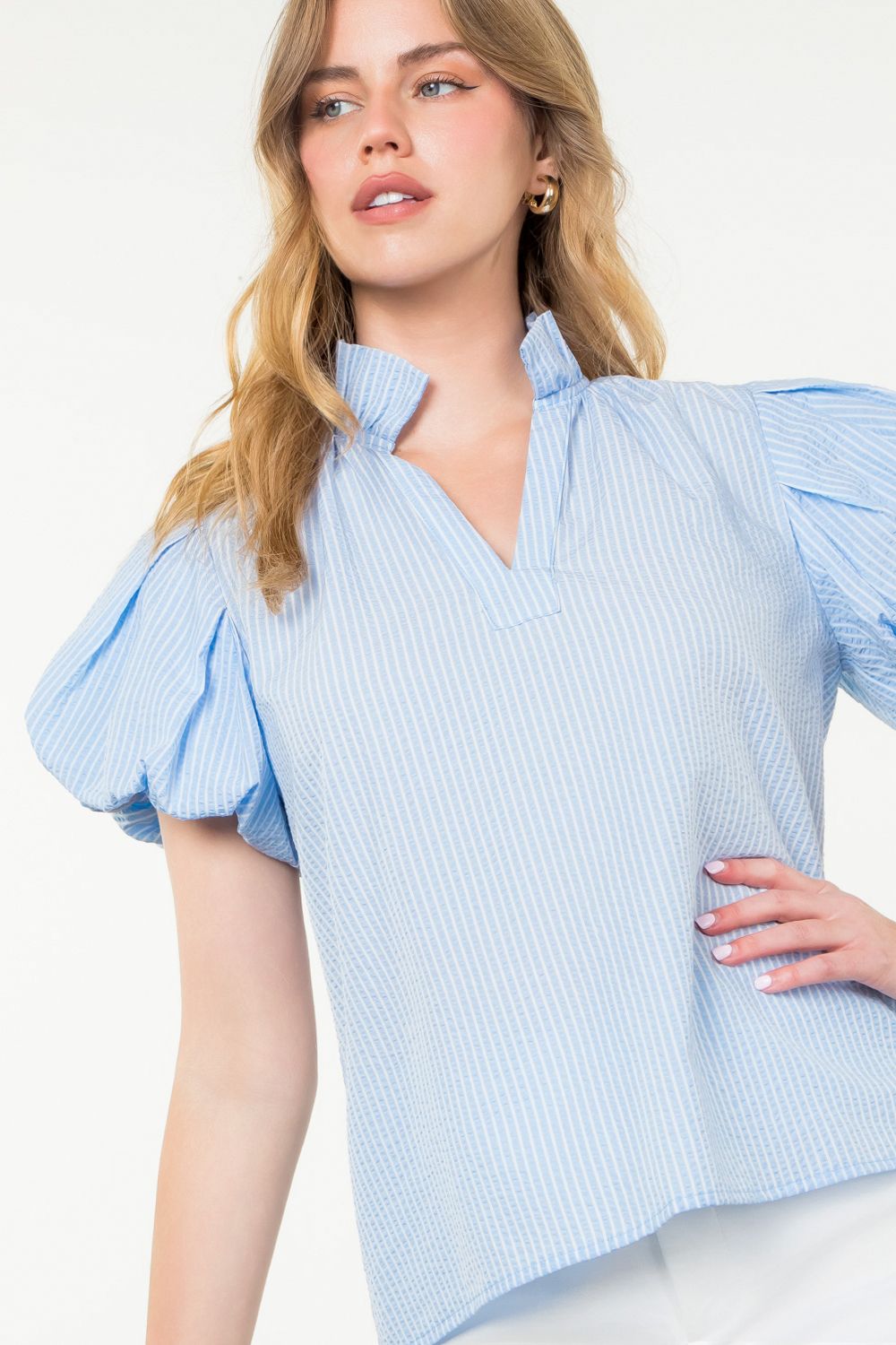 Striped Puff Sleeve Top