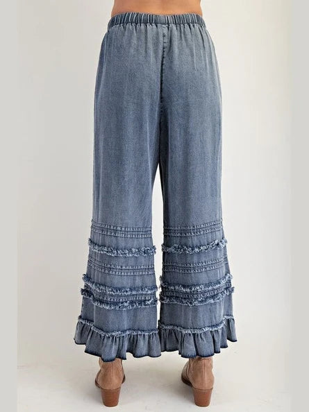 Dark Denim Fray Washed Pants