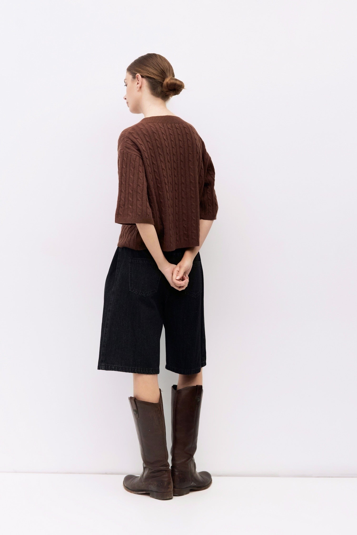 Short Sleeve Cable Knit Sweater