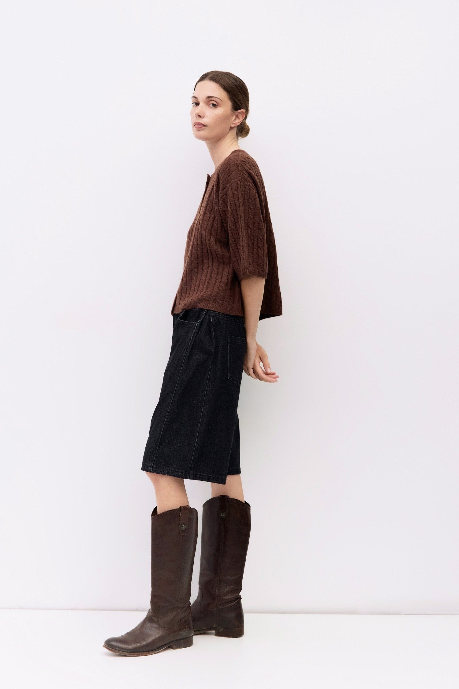 Short Sleeve Cable Knit Sweater