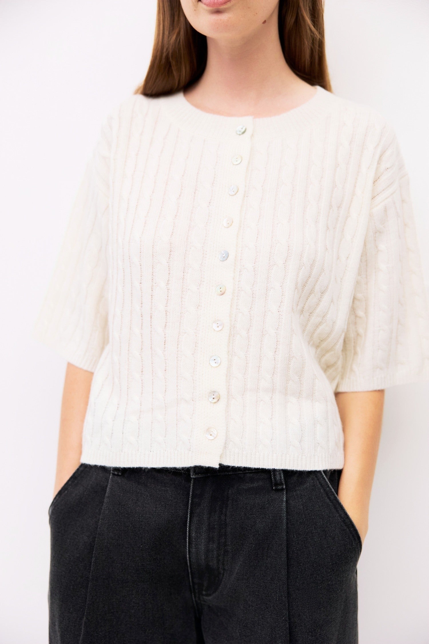 Short Sleeve Cable Knit Sweater