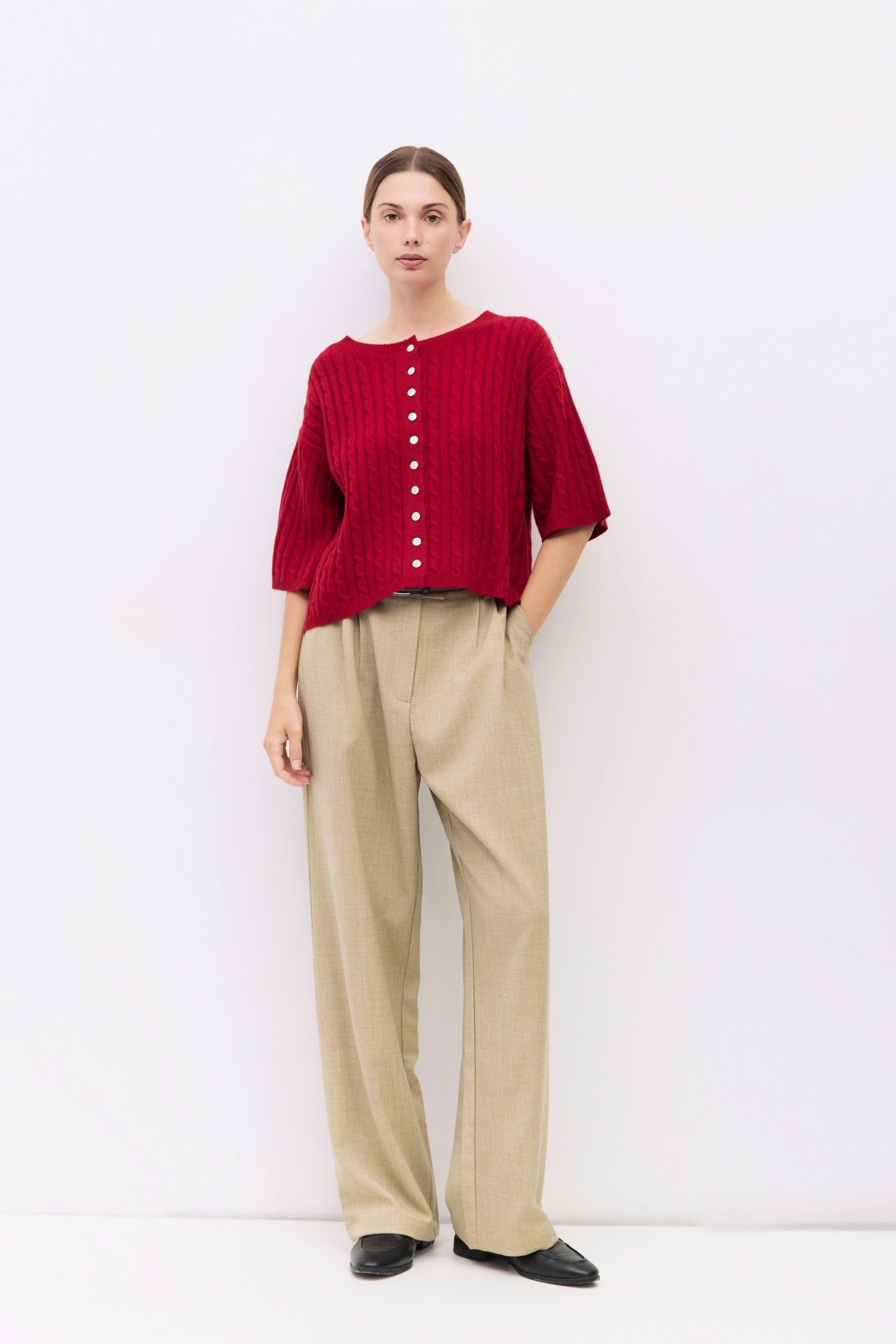 Short Sleeve Cable Knit Sweater
