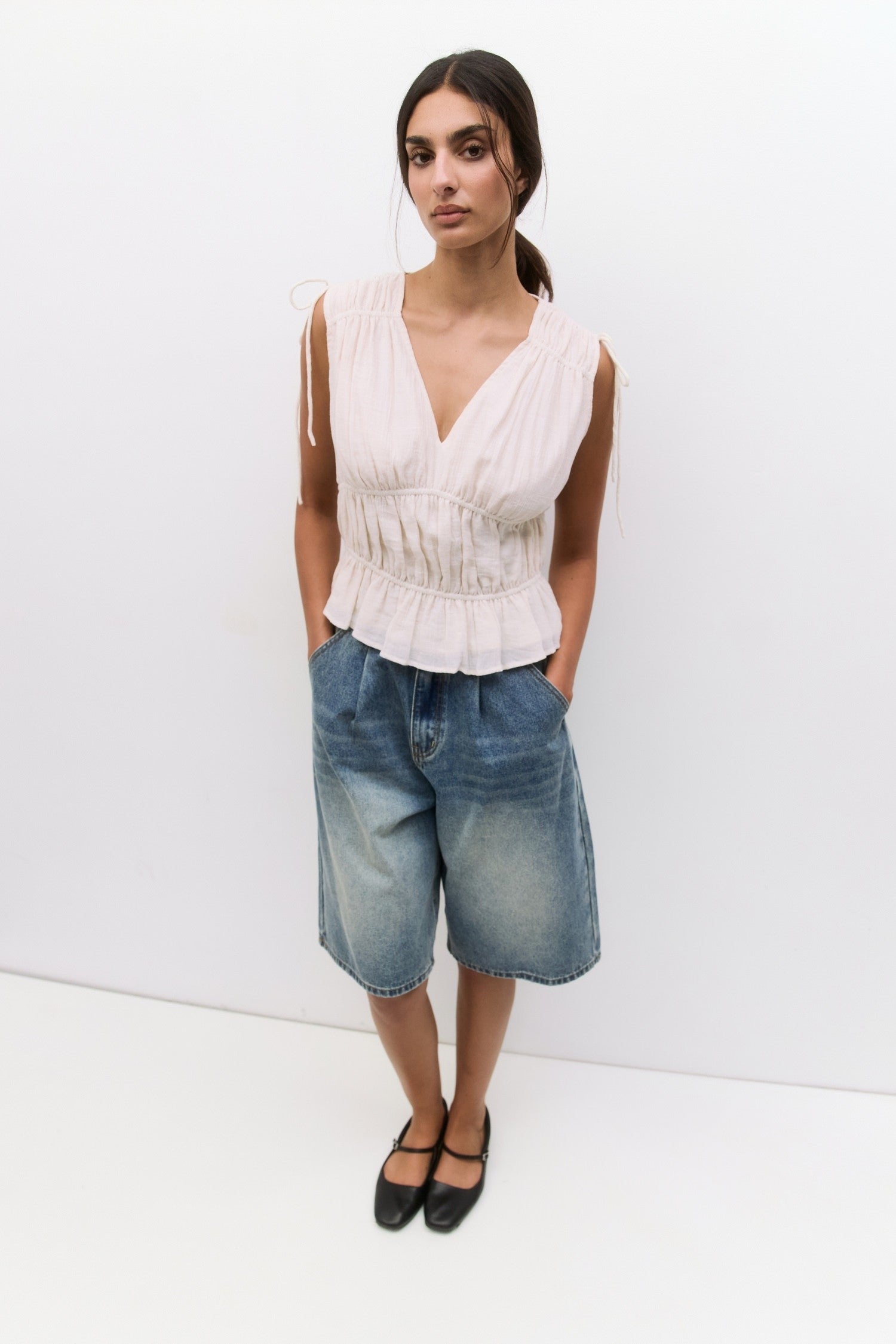 V Neck Tank Top with String Detail