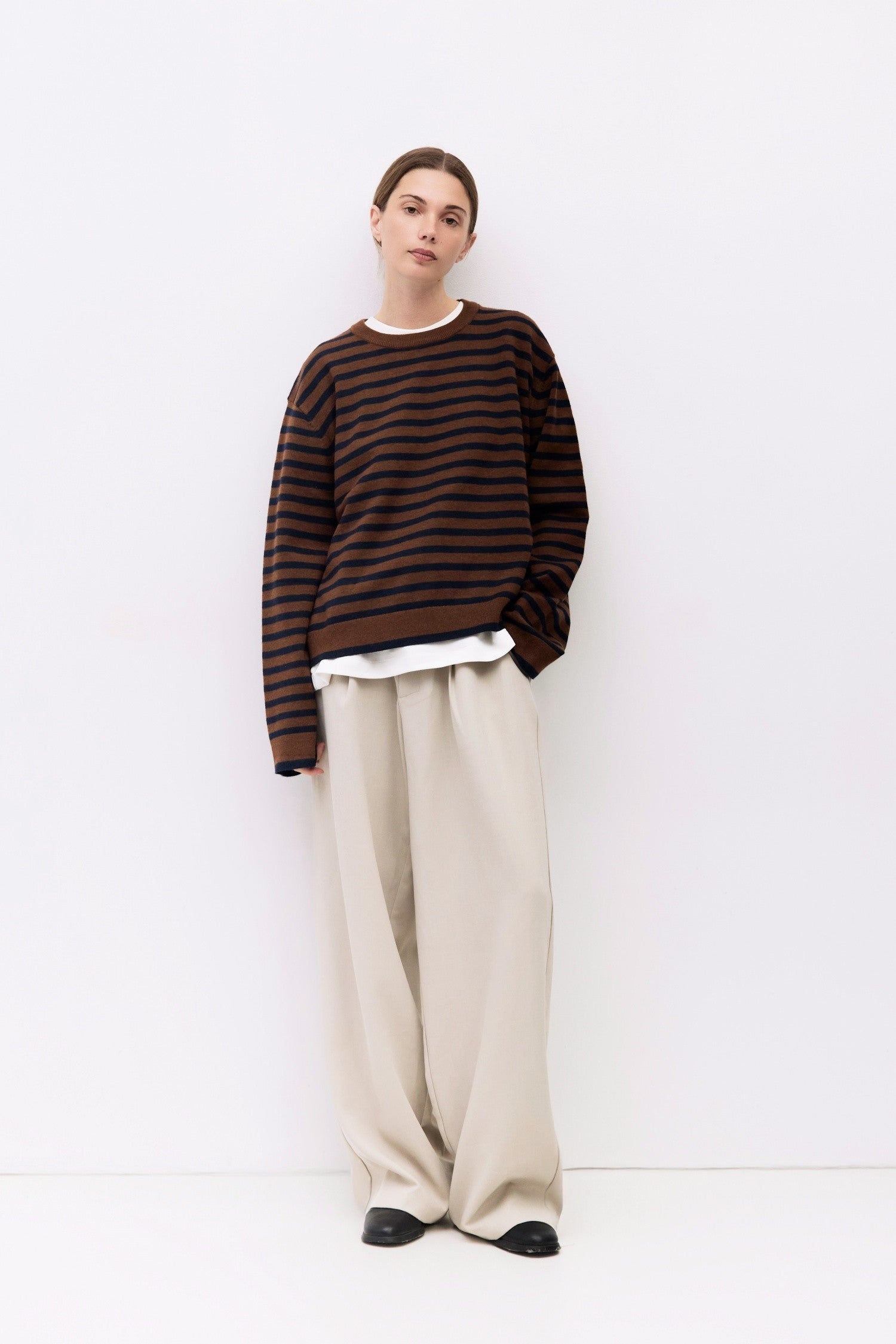 Navy & Brown Striped Pullover Sweater