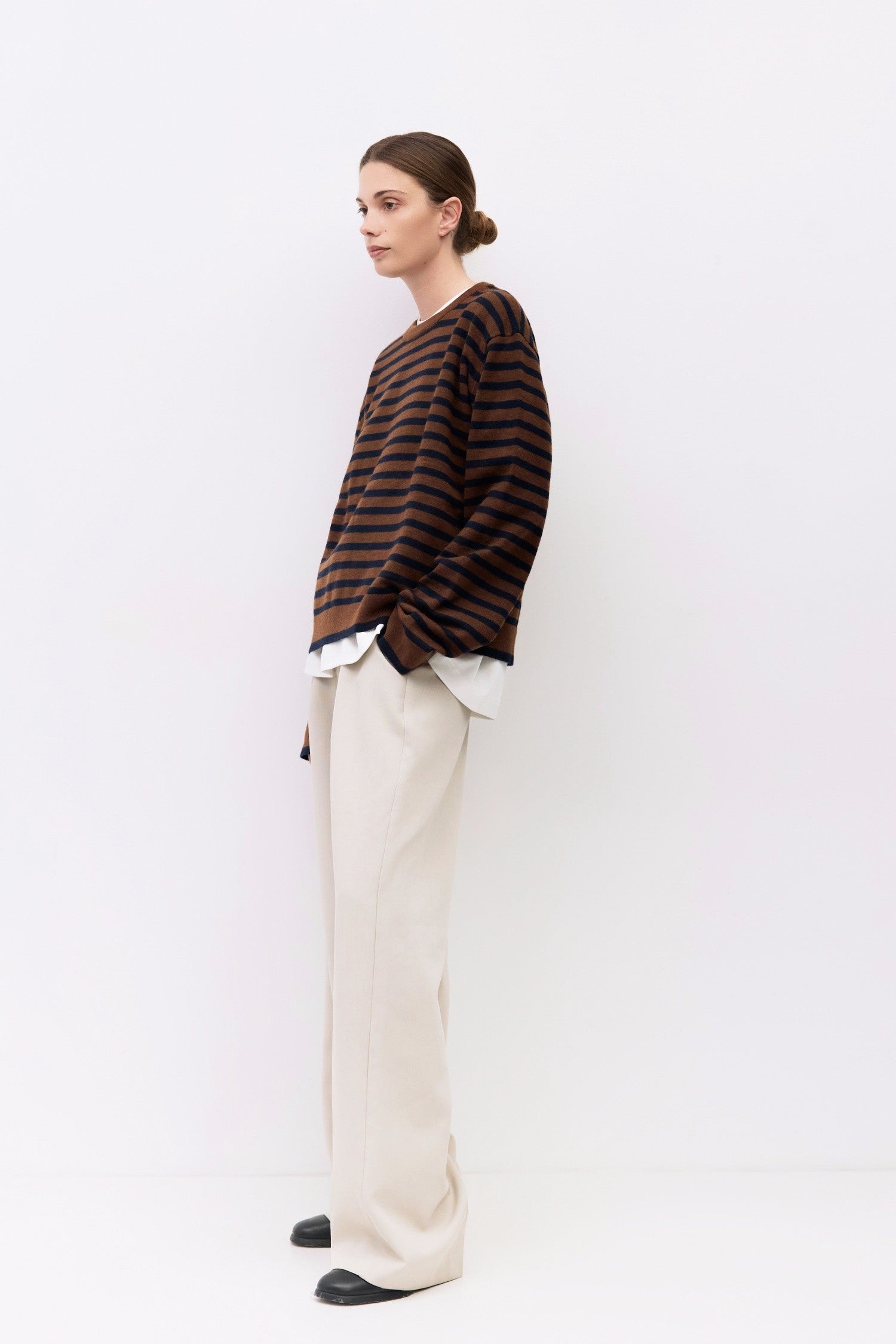 Navy & Brown Striped Pullover Sweater