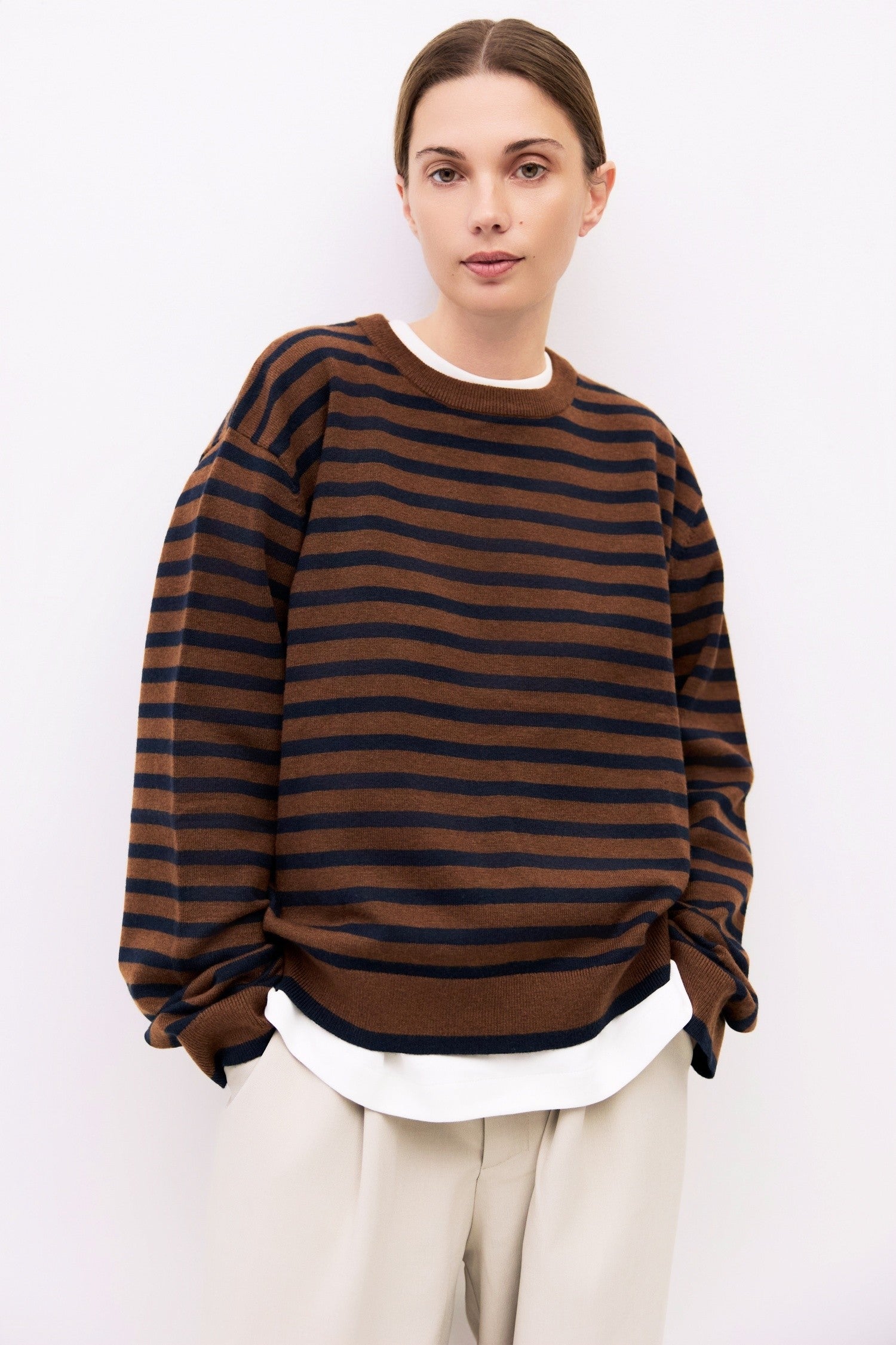 Navy & Brown Striped Pullover Sweater