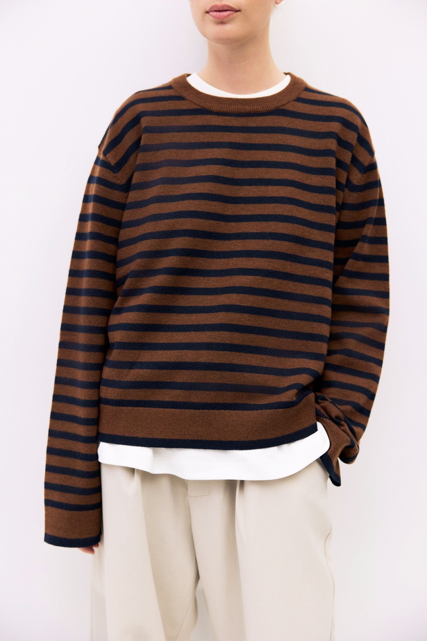 Navy & Brown Striped Pullover Sweater