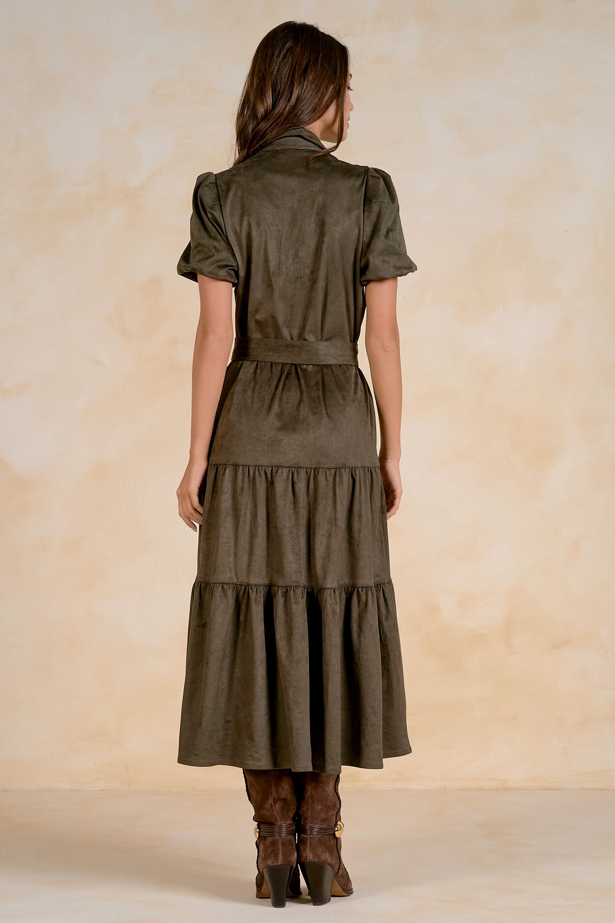 Tiered Satin Shirt Dress