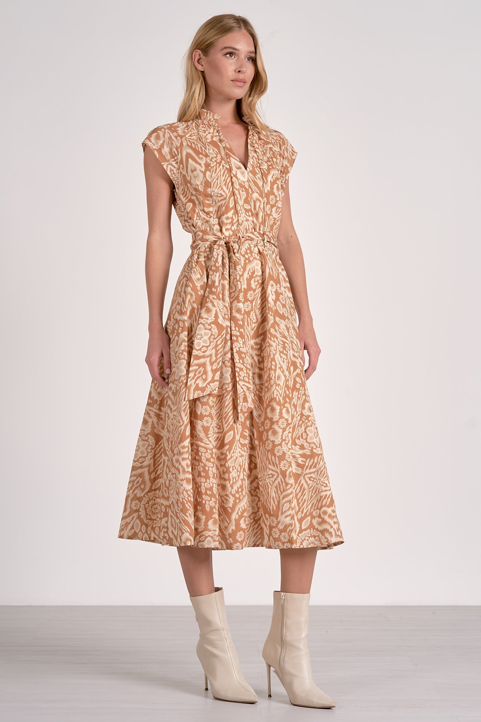 Maxi V-Neck Cap Sleeve Print Dress