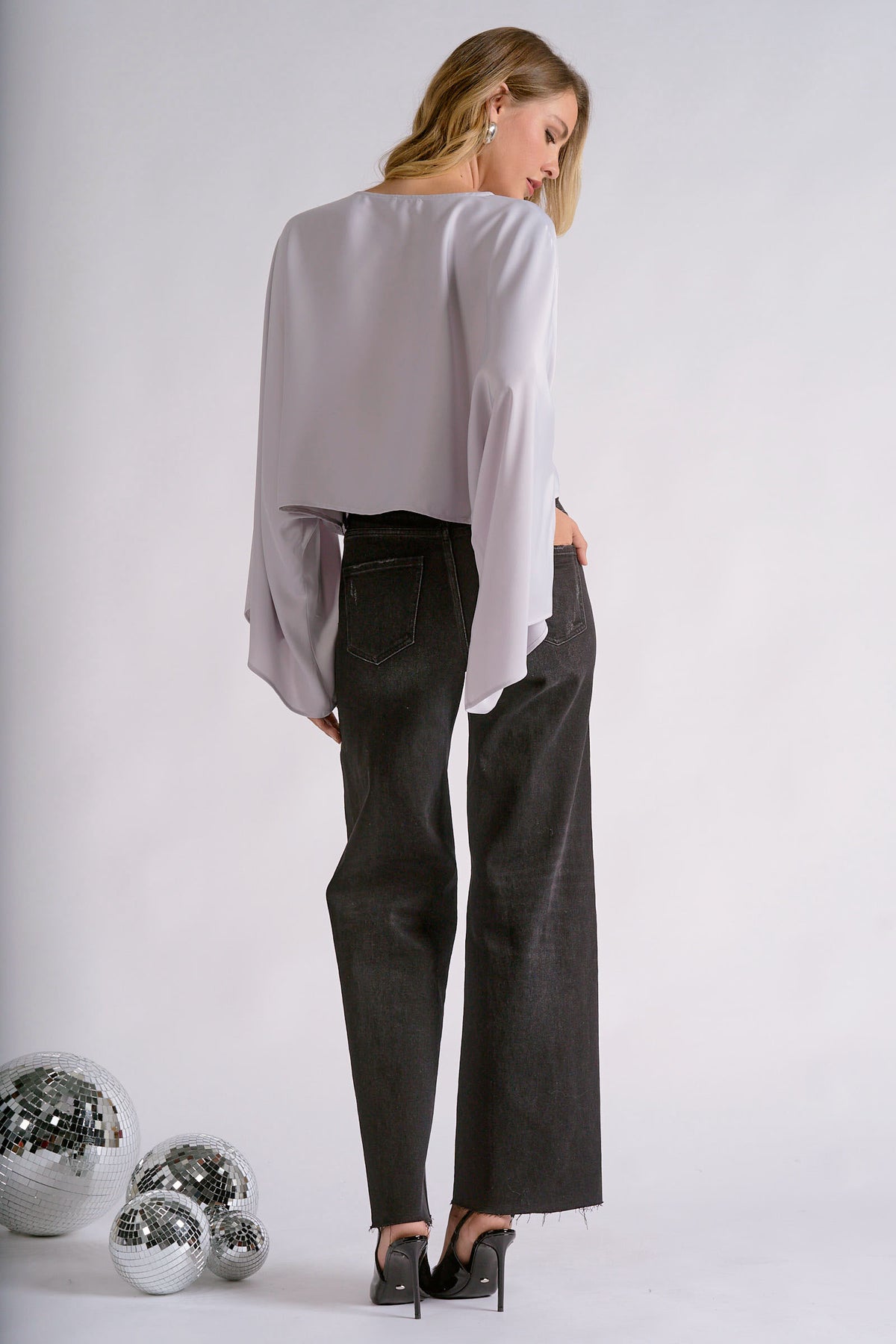 Silver Satin Cape Blouse