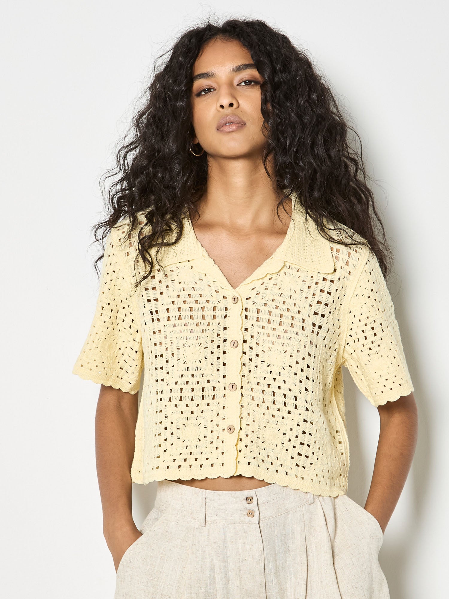 Crochet Butter Yellow Cropped Cardigan