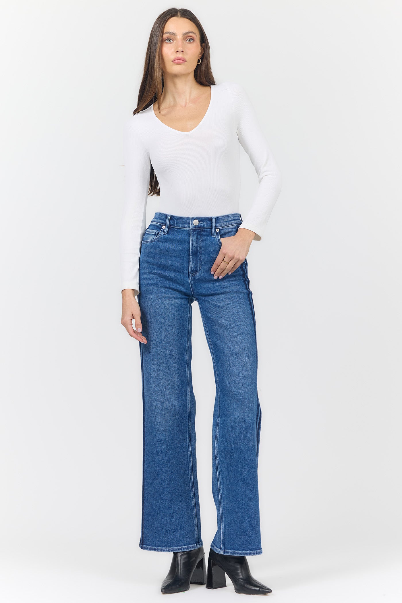 Mid-Rise Side Stripe Wide Leg Jeans | Dear John Margot