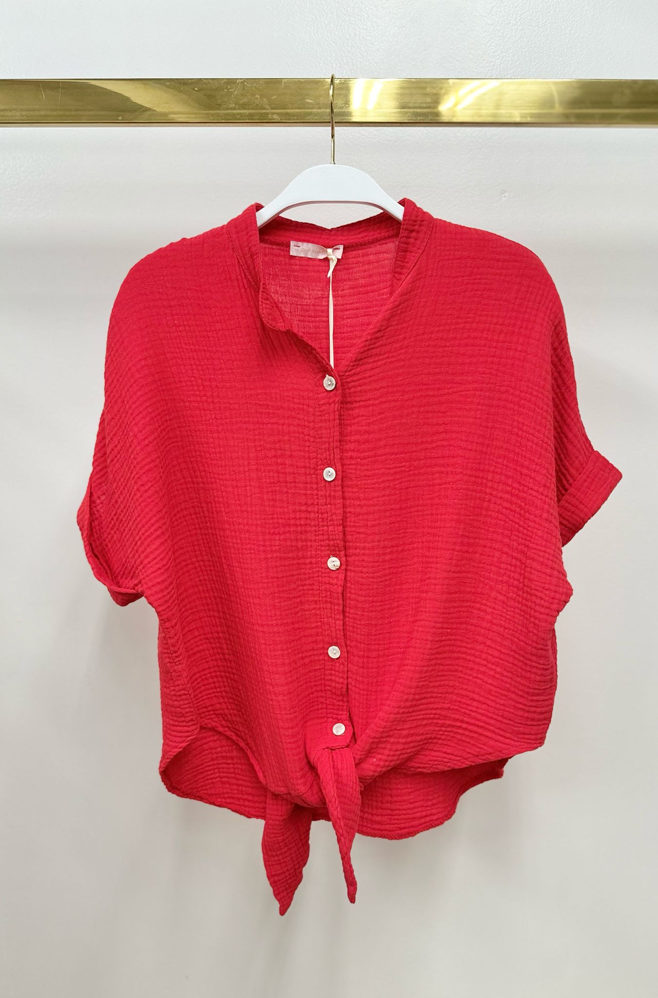 Cotton Gauze Button-Down Tie Top