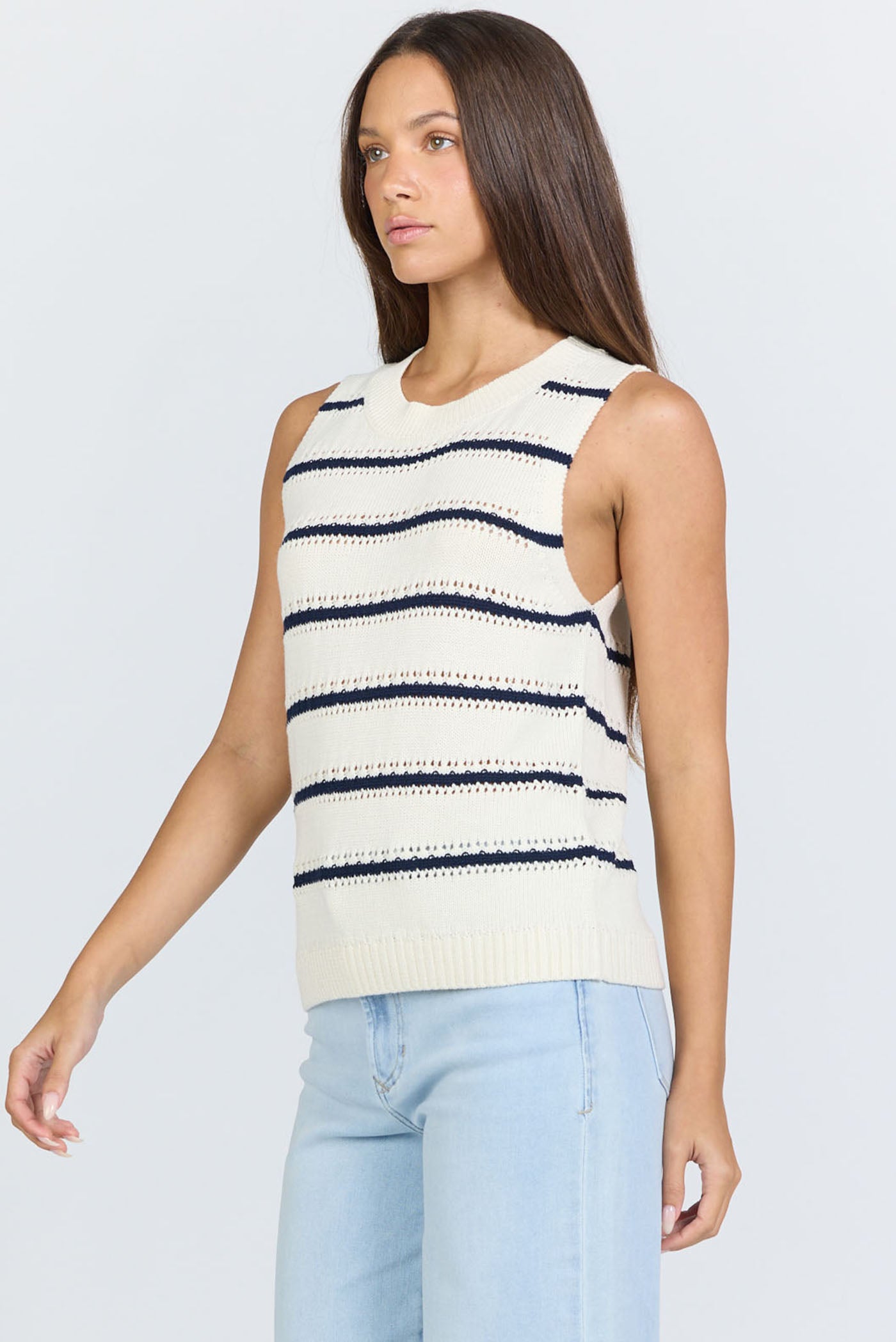 Navy and White Stripe Sleeveless Sweater