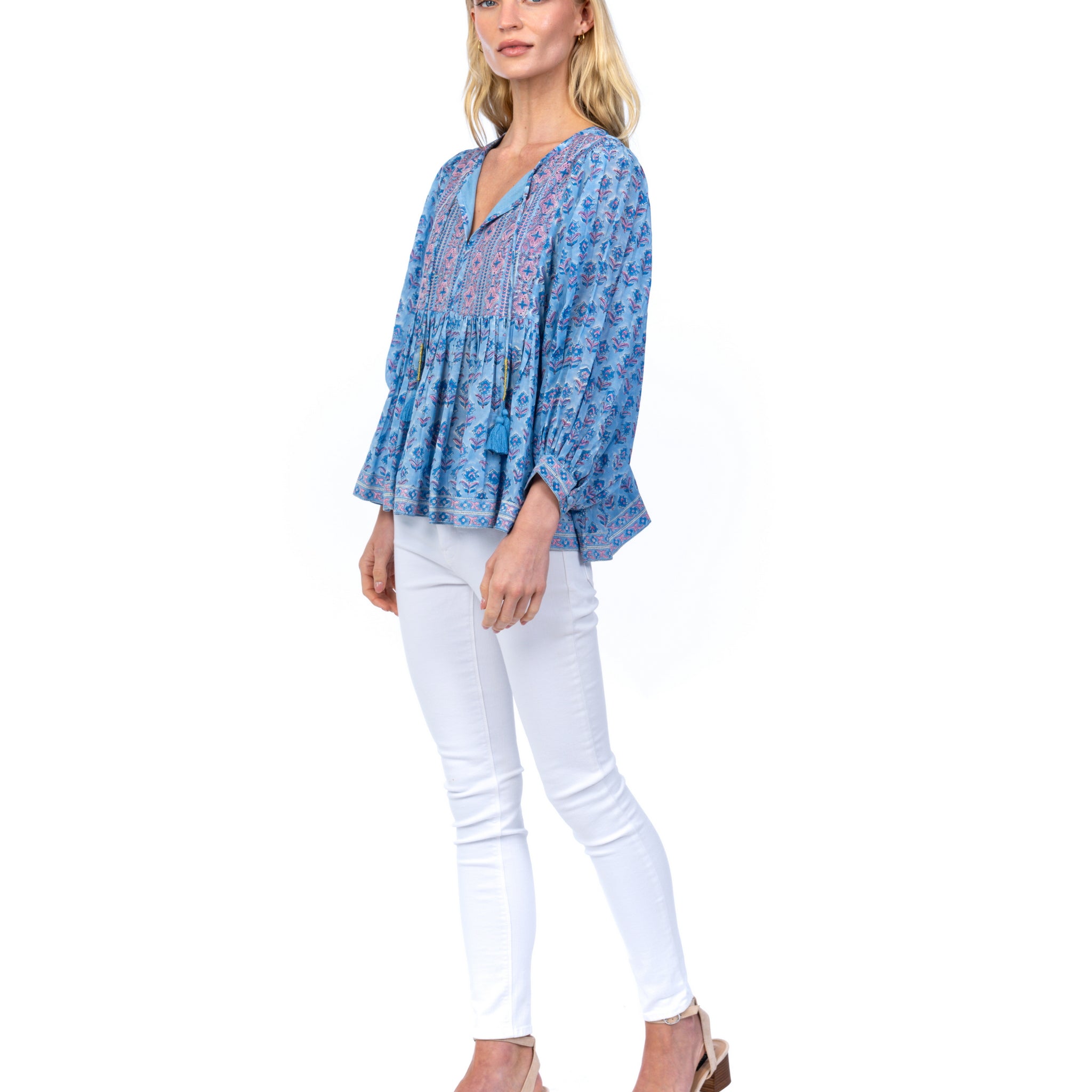Blue Mosaic Tasselled Blouse